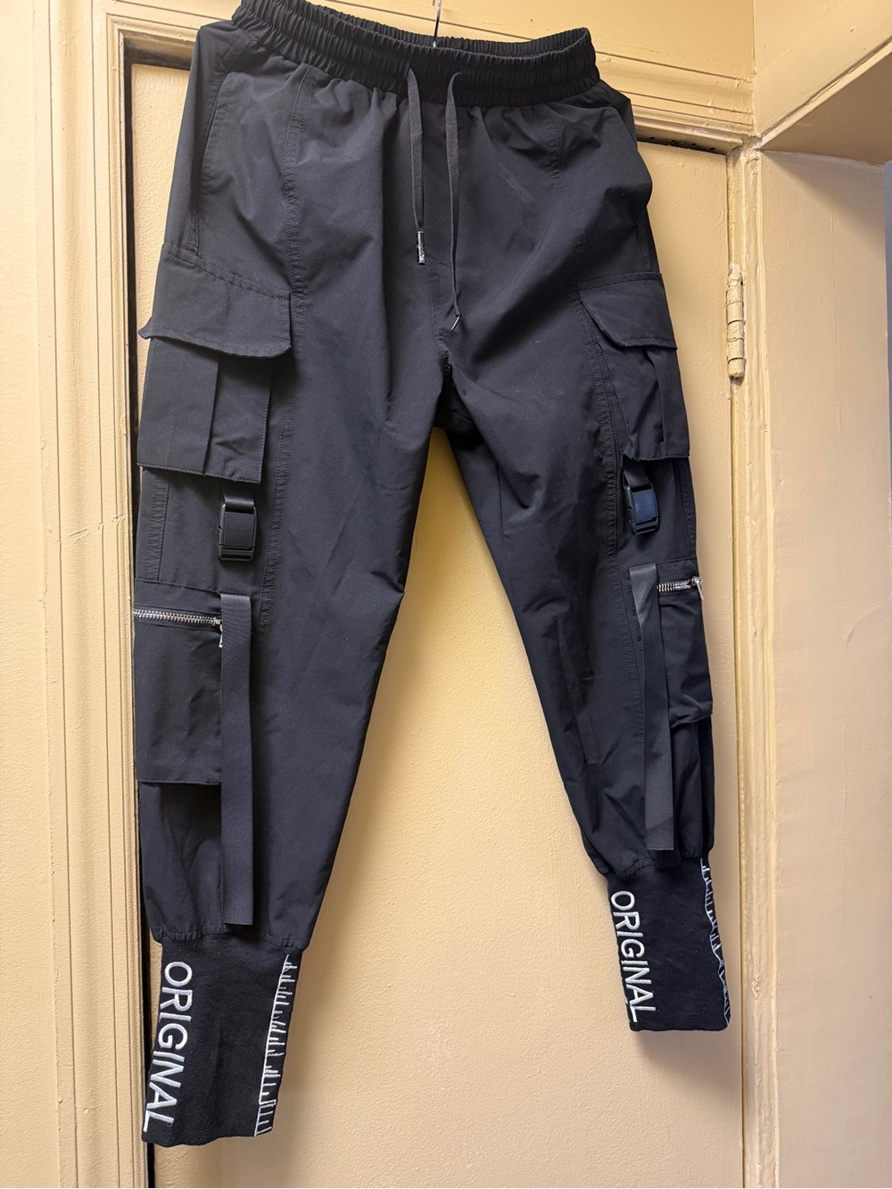 Tactical tech wear Men's Black Cargo Jogger Pants with 'ORIGINAL' Ankle Detail